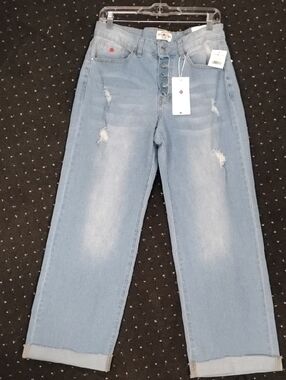 Men's Light Blue Straight Jeans with Button Fly